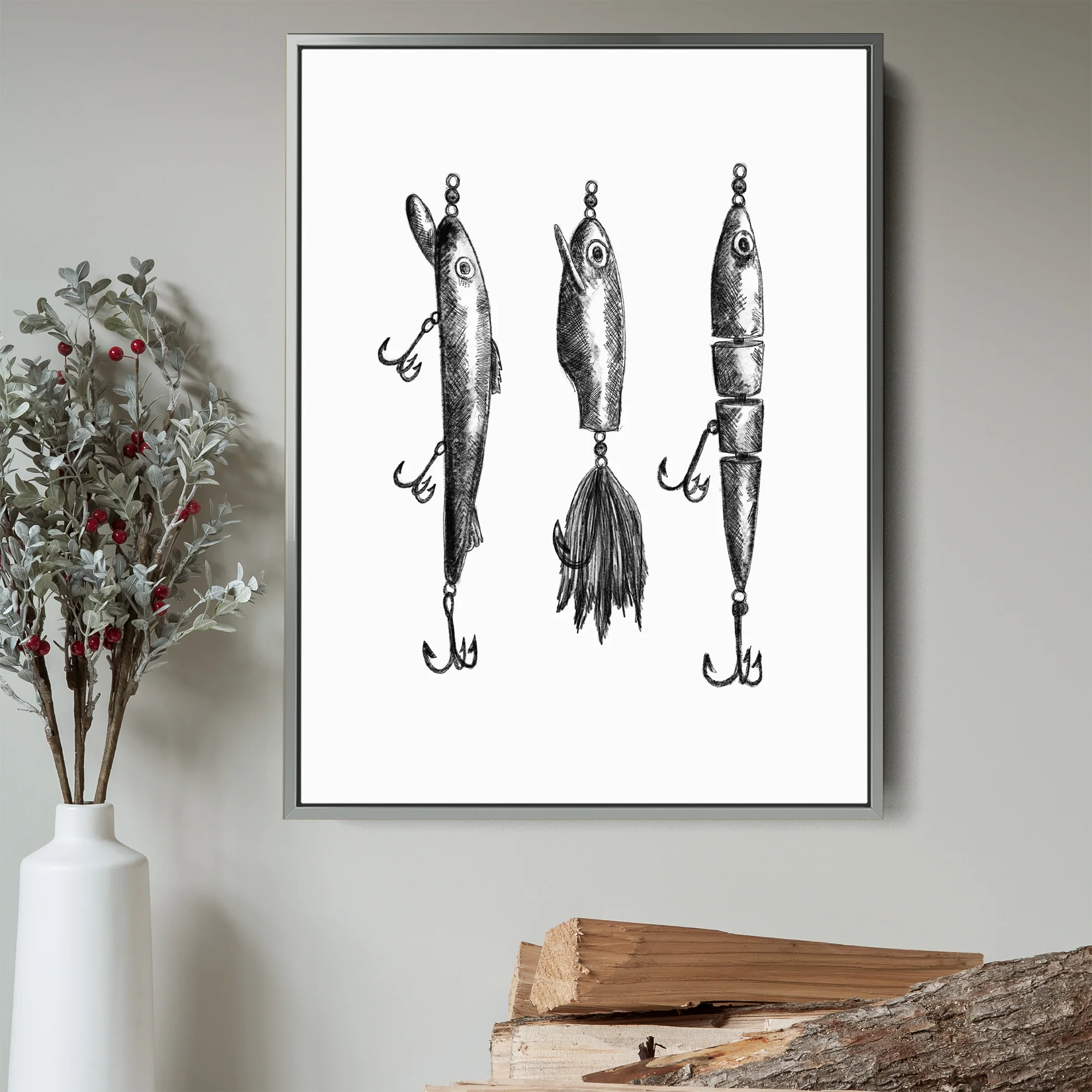 Black + White Fly Fishing Lures Illustration - Image 13