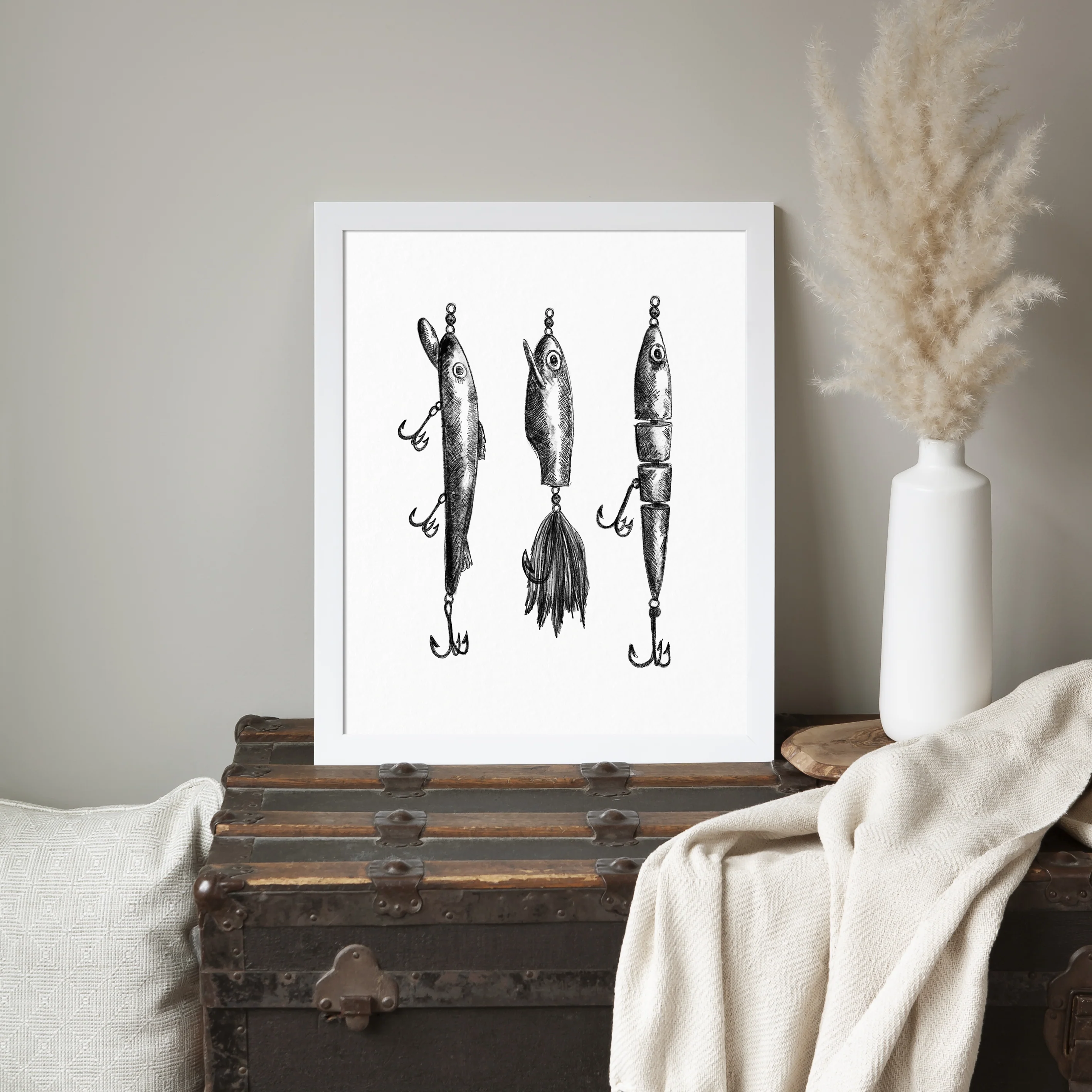 Black + White Fly Fishing Lures Illustration - Image 6