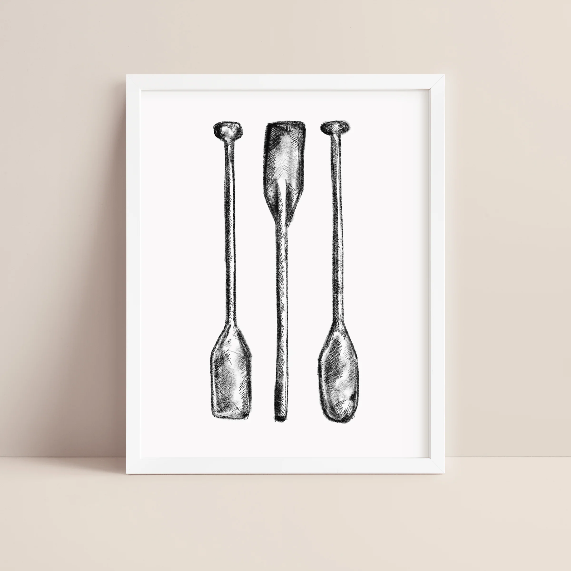 Black + White Oar Paddle Illustration - Image 3