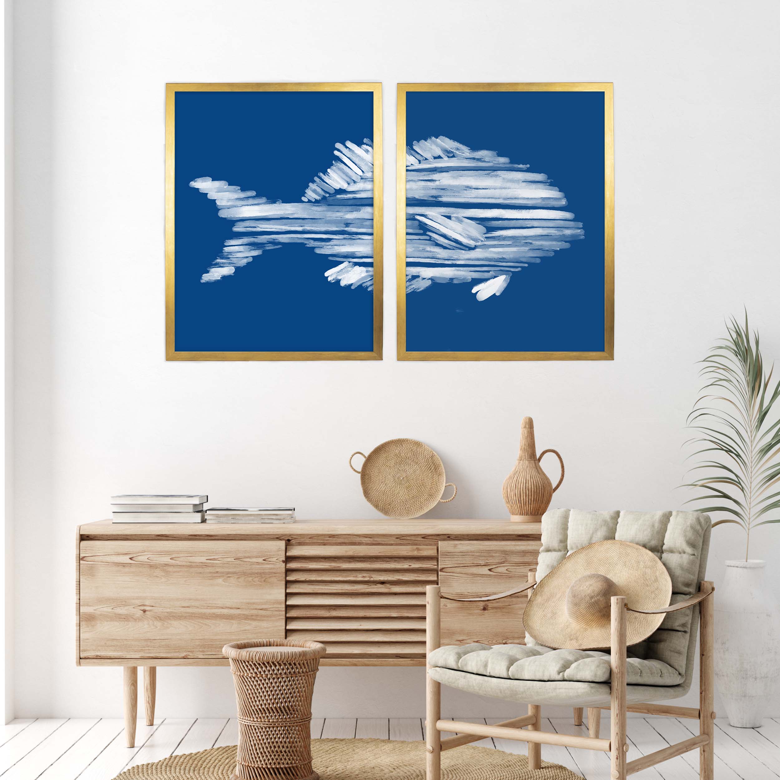 Deep Azure Blue Perch Fish Diptych - Set of 2 - Image 8