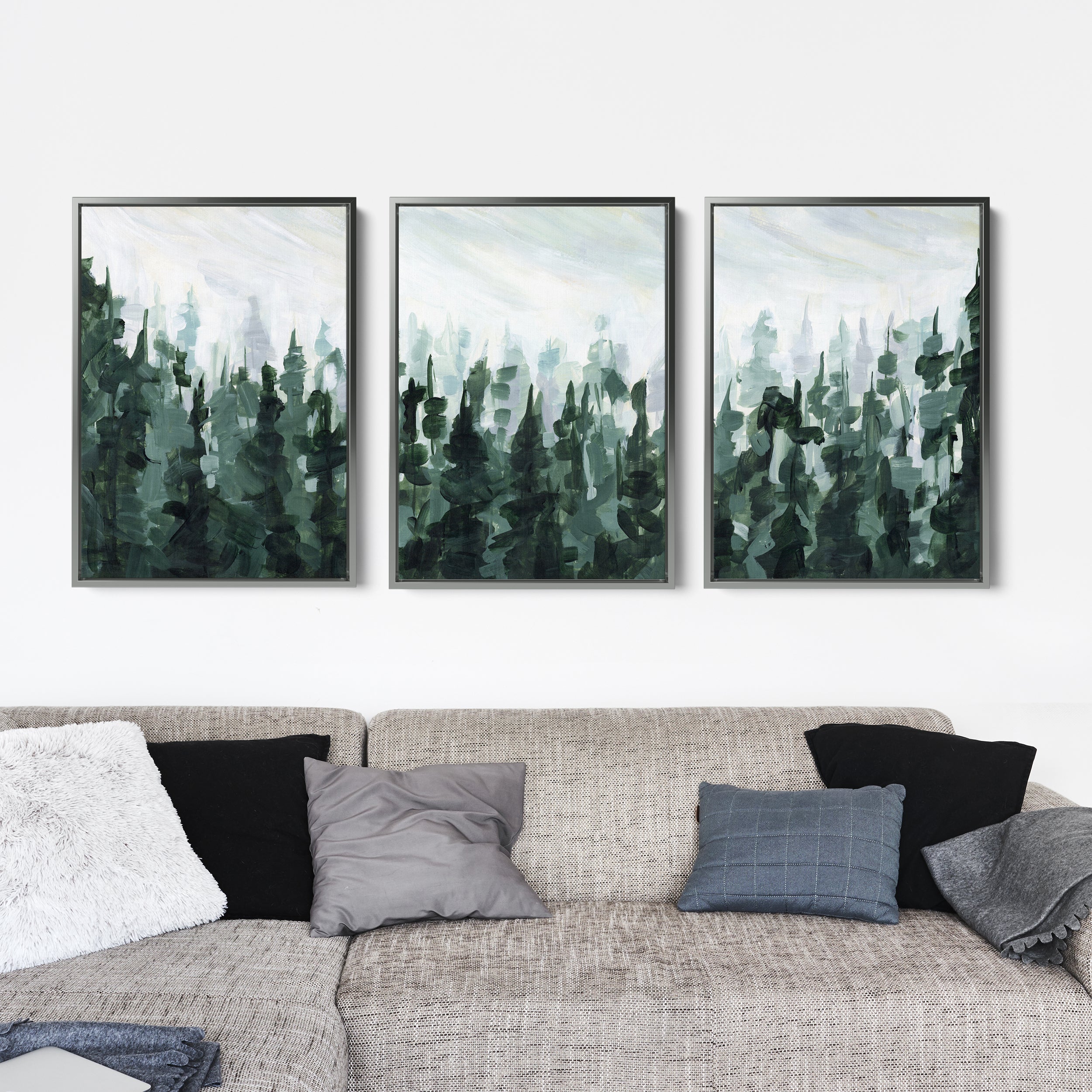 Forest Pine Tree Line Painting - Set of 3 - Image 11