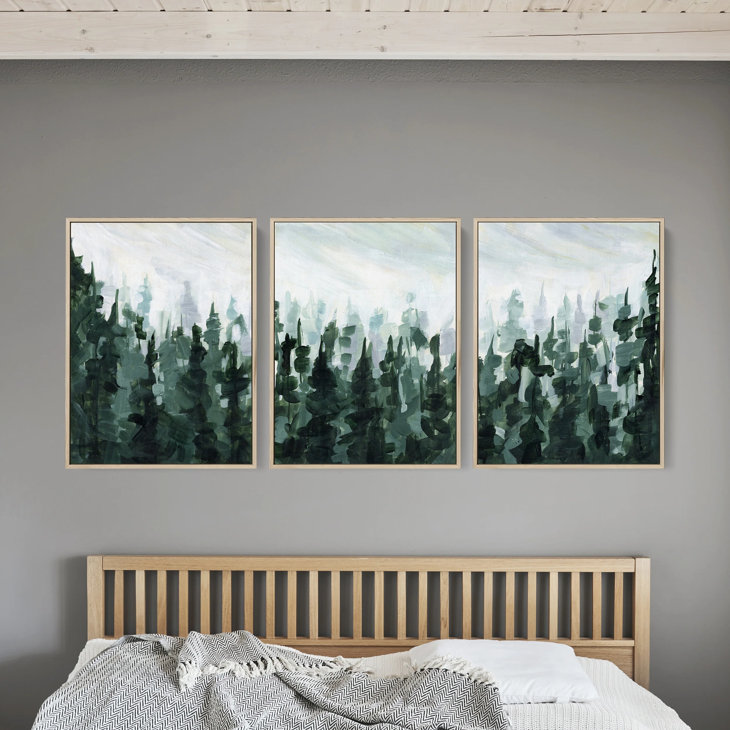 Forest Pine Tree Line Painting - Set of 3 - Image 7