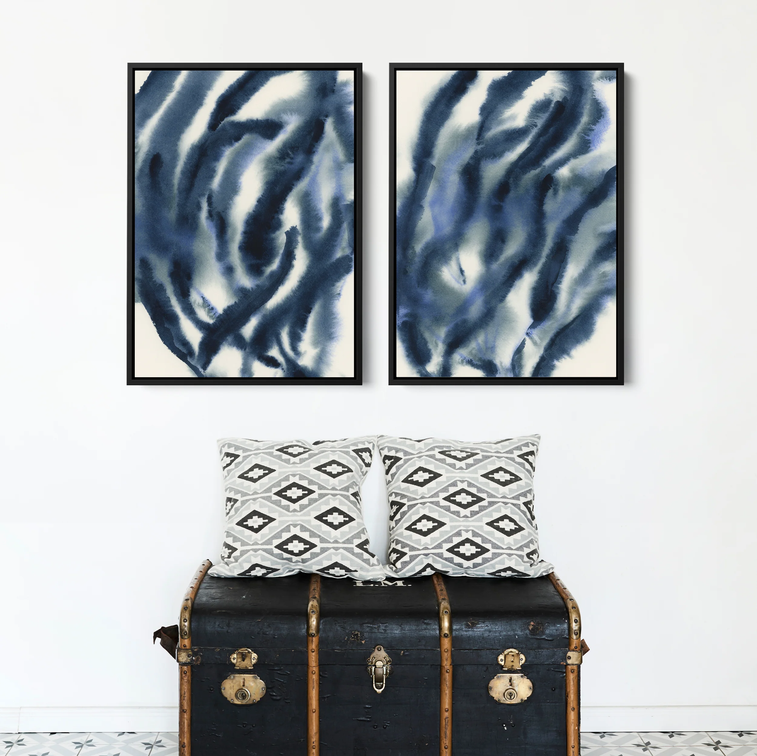 Indigo Seaweed Diptych, No. 1 - Set of 2 - Image 7