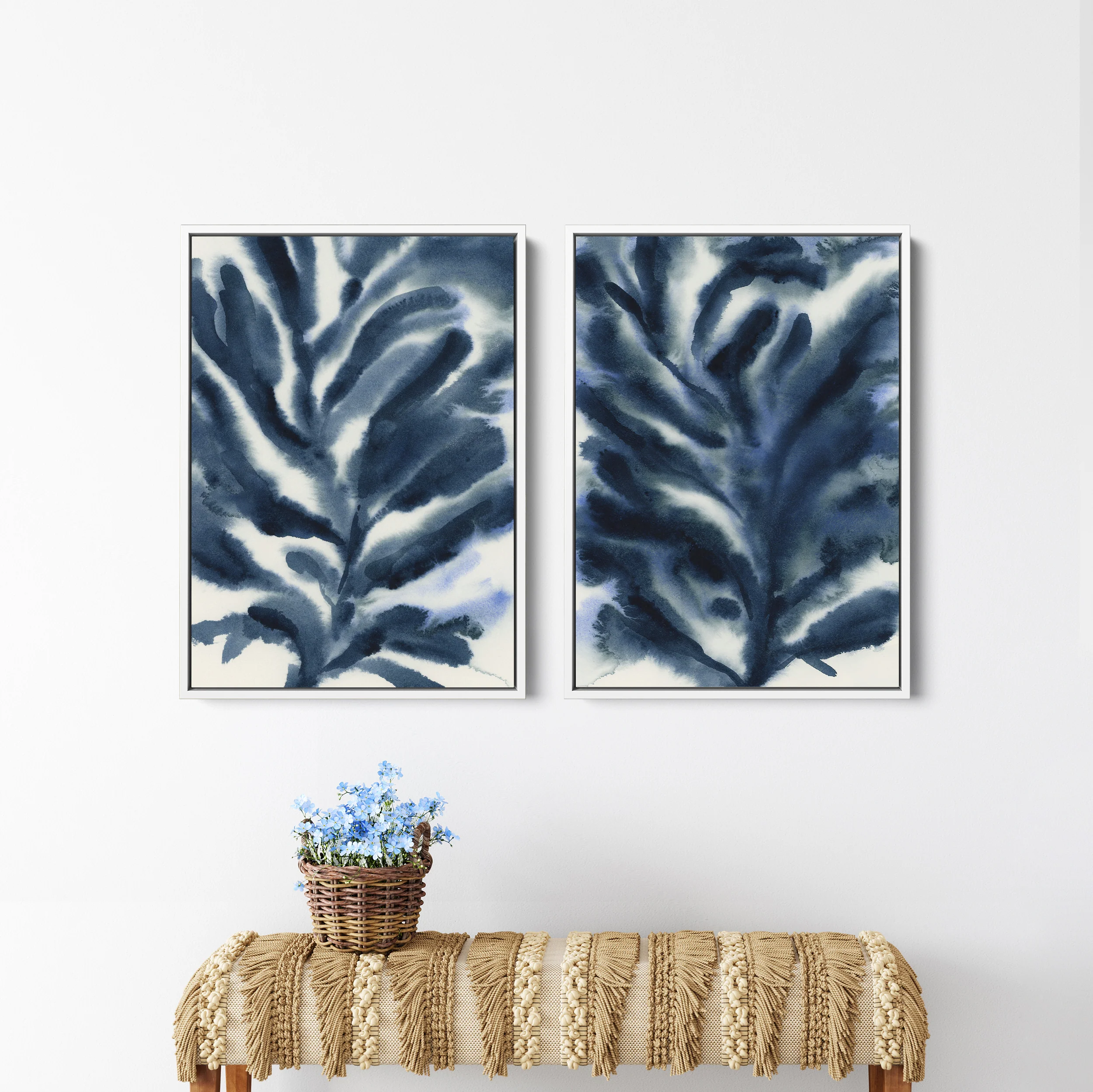 Indigo Seaweed Diptych, No. 2 - Set of 2
