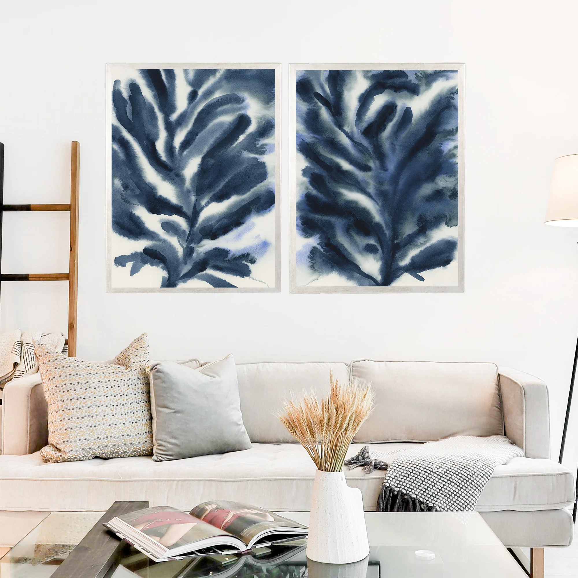 Indigo Seaweed Diptych, No. 2 - Set of 2 - Image 10