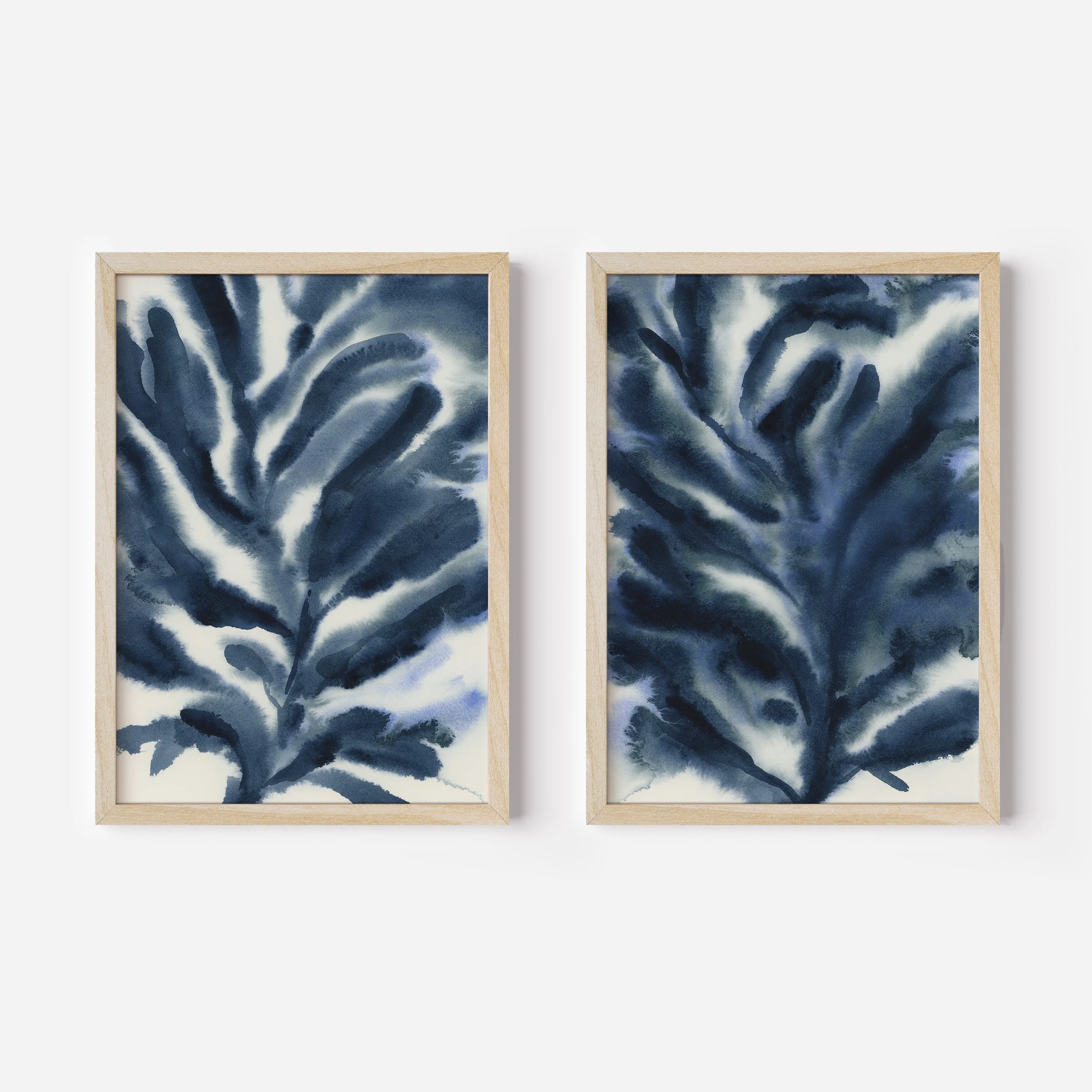 Indigo Seaweed Diptych, No. 2 - Set of 2 - Image 3