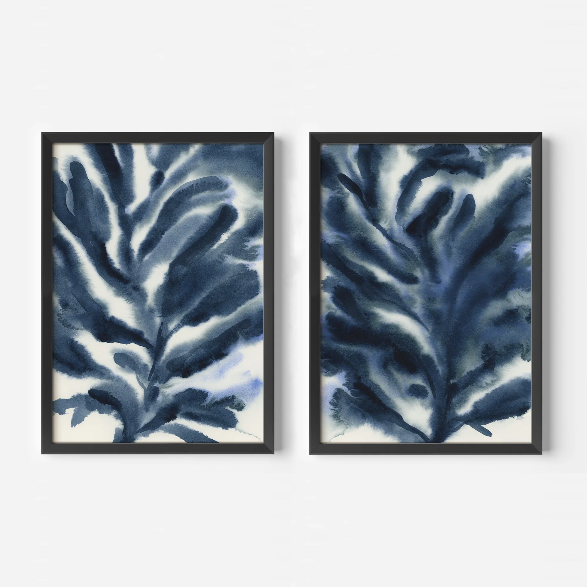 Indigo Seaweed Diptych, No. 2 - Set of 2 - Image 4