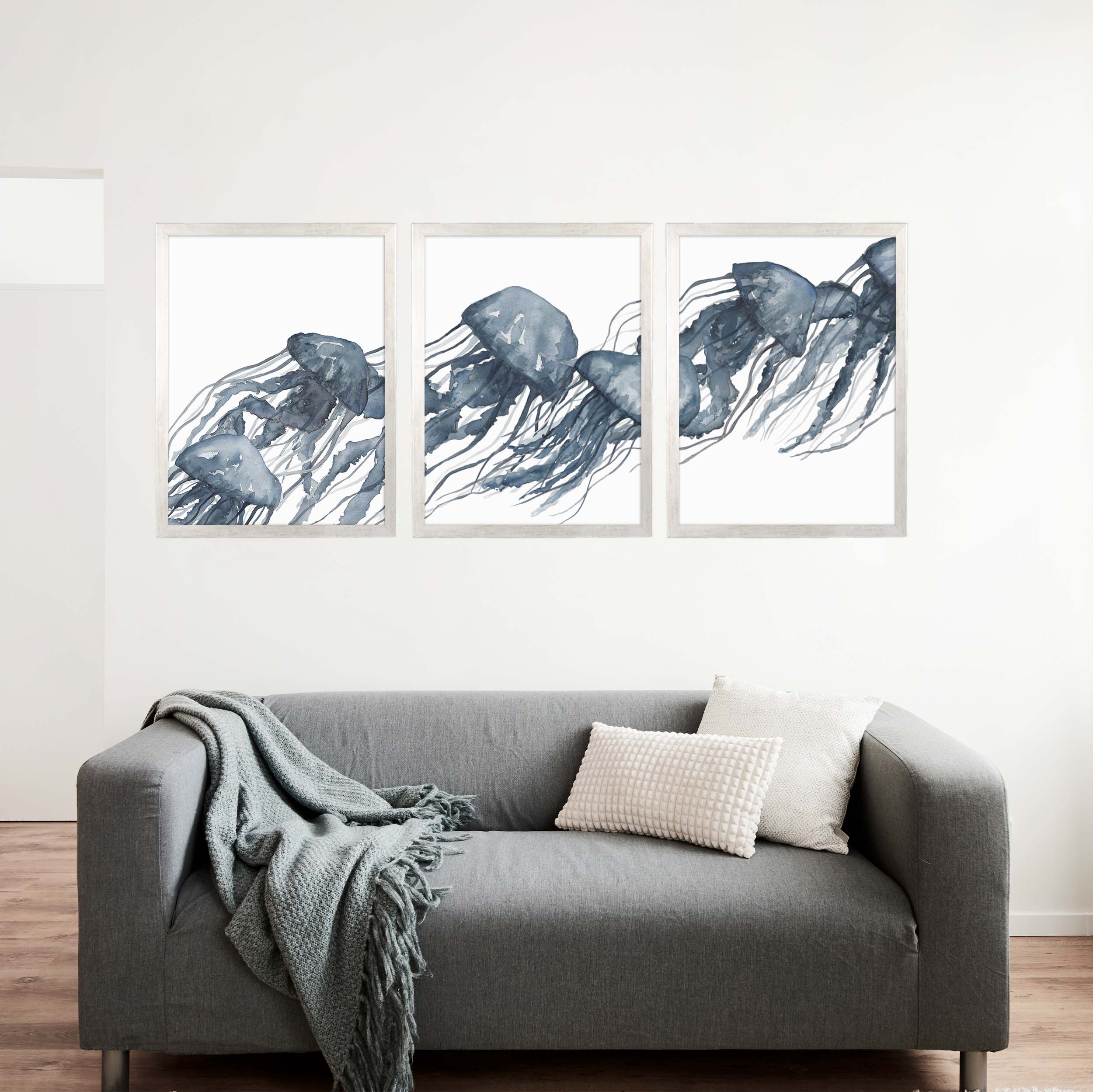 Watercolor Blue Jellyfish Triptych - Set of 3 - Image 10